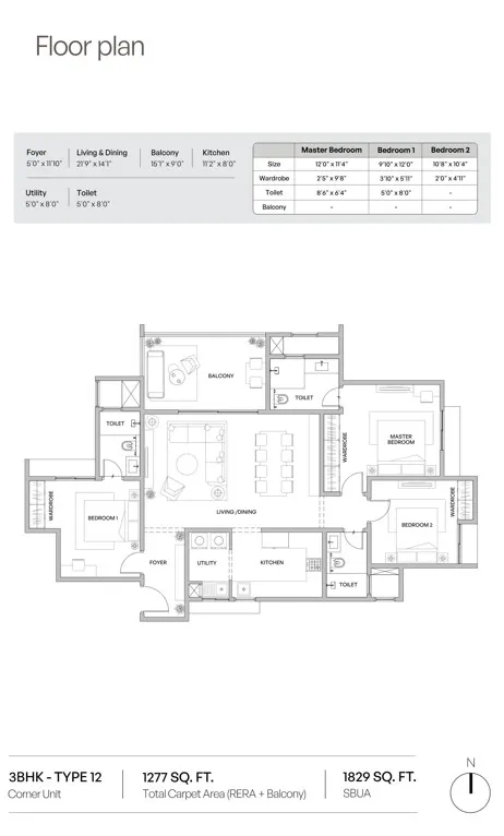 Assetz Codename Summit 3 BHK Type 12 Floor Plan