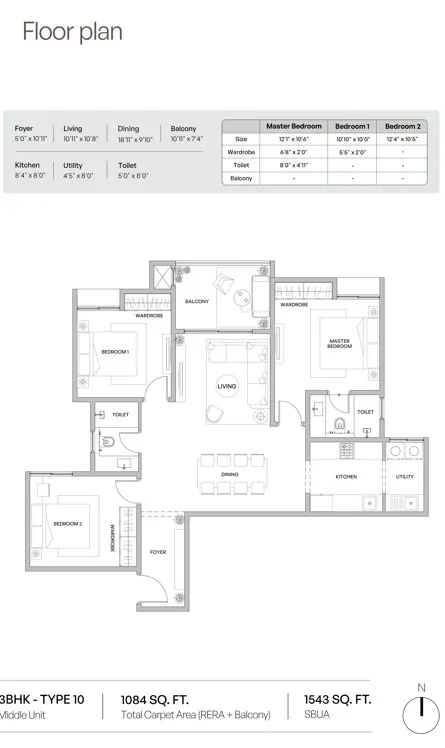 Assetz Codename Summit 3 BHK Type 10 Floor Plan