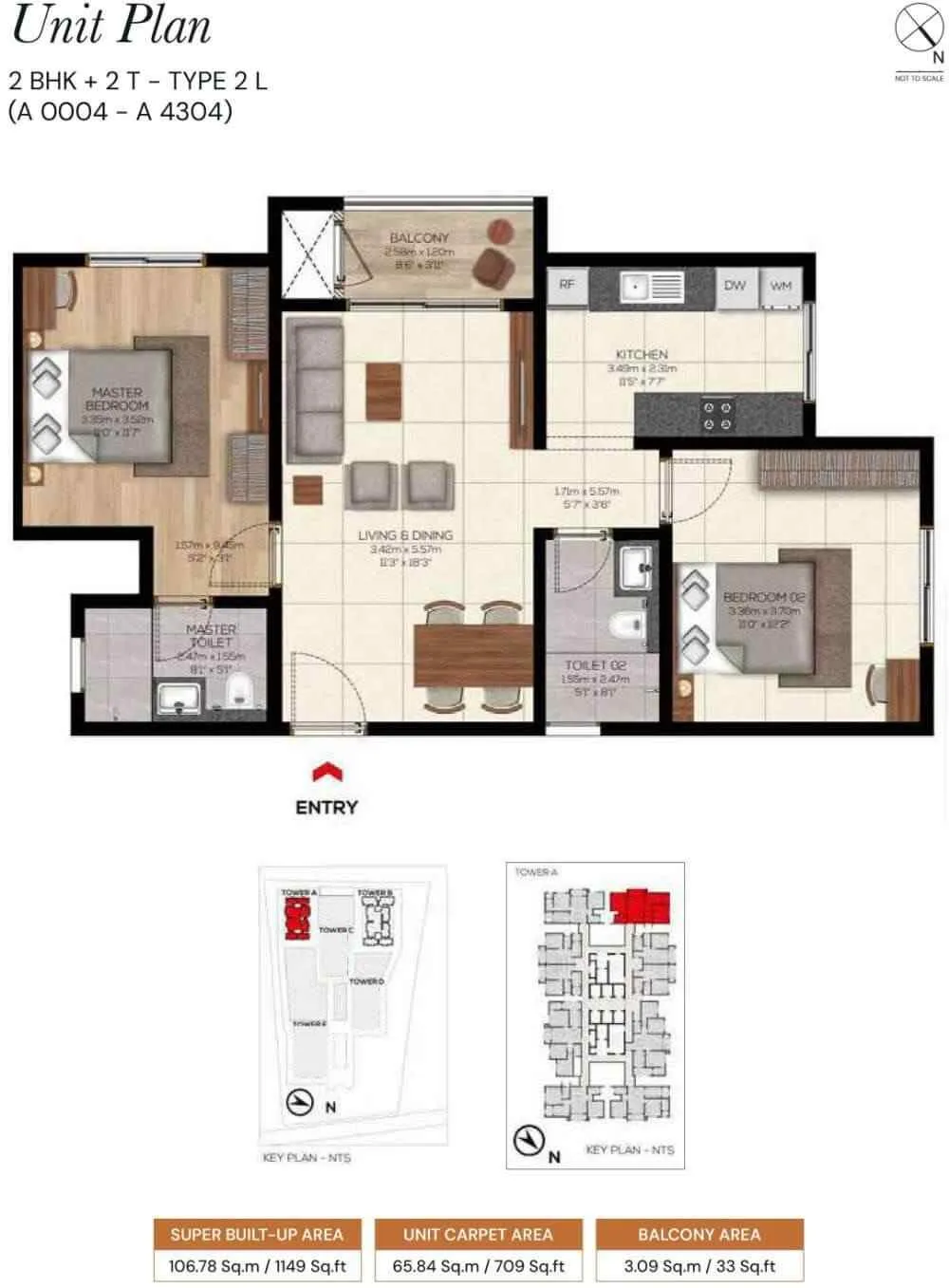 Brigade Belvedere 2 BHK 1149 Sq Ft Floor Plan