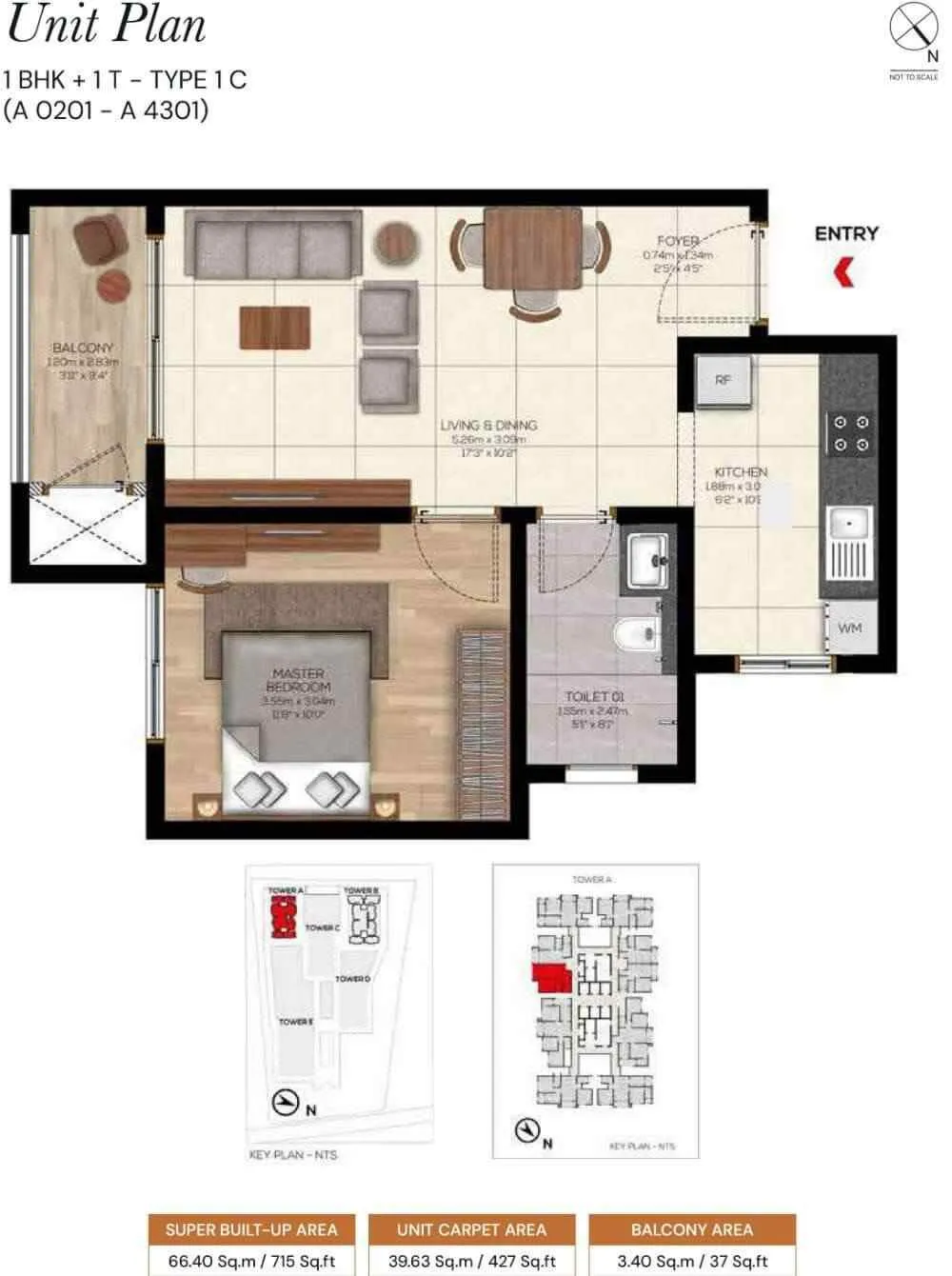 Brigade Belvedere 1 BHK 715 Sq Ft Floor Plan