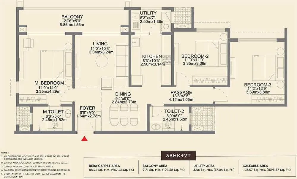 Godrej Aveline 3 BHK 1593 Sq Ft Floor Plan