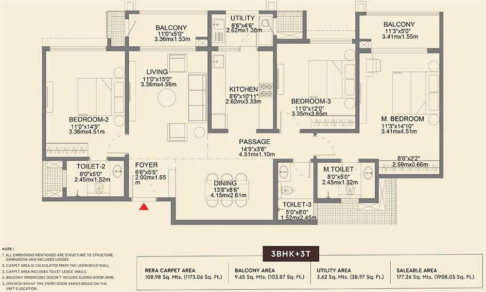Godrej Aveline 3 BHK 1908 Sq Ft Floor Plan