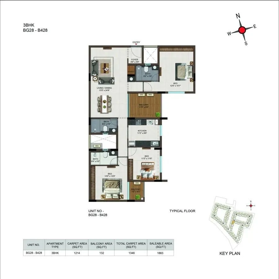 Casagrand Moondance 3 BHK 1863 Sq Ft Floor Plan