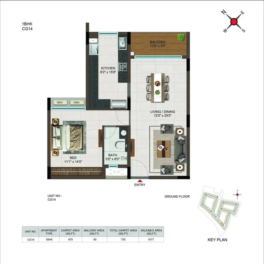 Casagrand Moondance 1 BHK 1017 Sq Ft Floor Plan