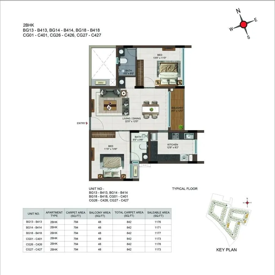 Casagrand Moondance 2 BHK 1173 Sq Ft Floor Plan