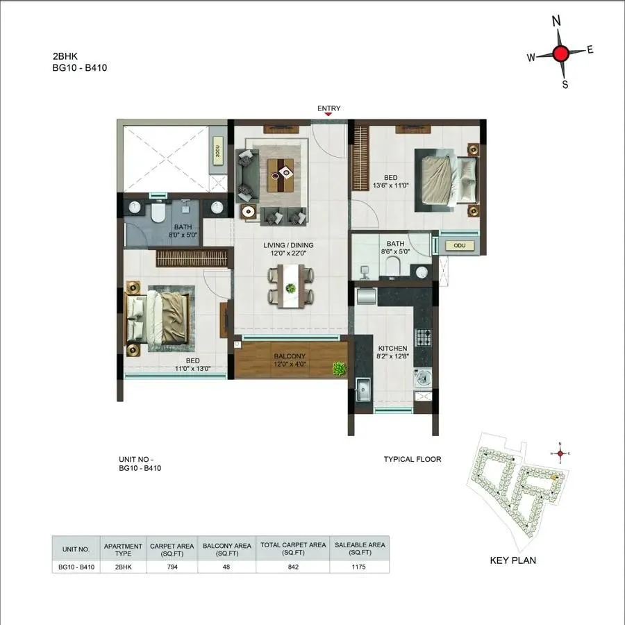 Casagrand Moondance 2 BHK 1175 Sq Ft Floor Plan