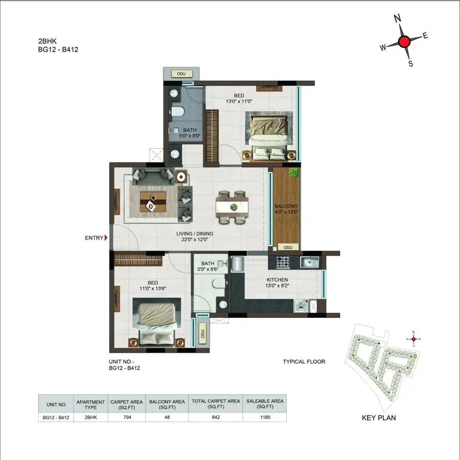 Casagrand Moondance 2 BHK 1180 Sq Ft Floor Plan