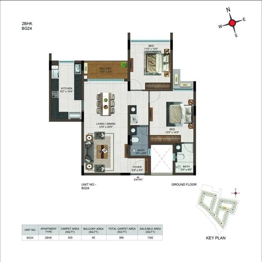 Casagrand Moondance 2 BHK 1382 Sq Ft Floor Plan