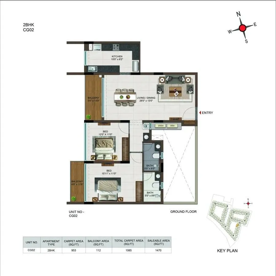 Casagrand Moondance 2 BHK 1470 Sq Ft Floor Plan