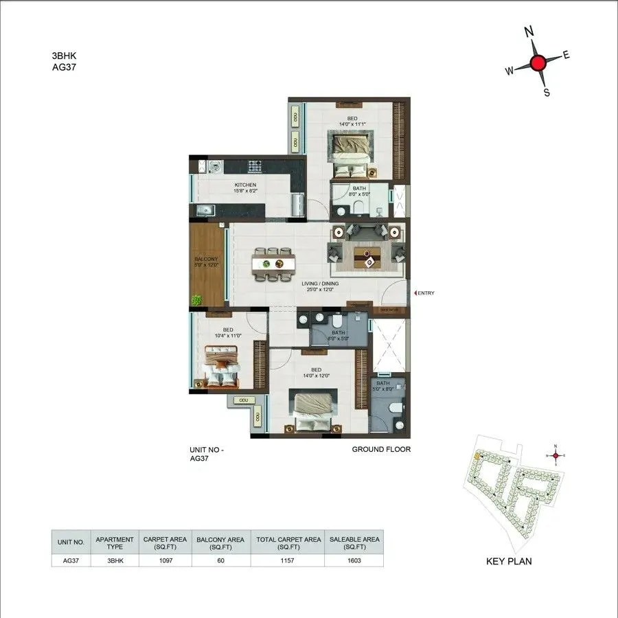 Casagrand Moondance 3 BHK 1603 Sq Ft Floor Plan