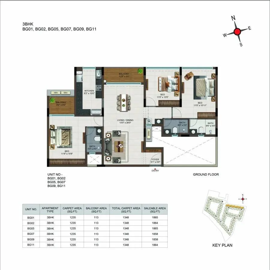 Casagrand Moondance 3 BHK 1858 Sq Ft Floor Plan