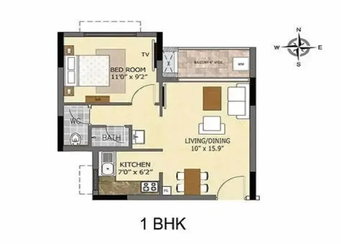 Century Bliss 1 BHK Apartment Floor Plan