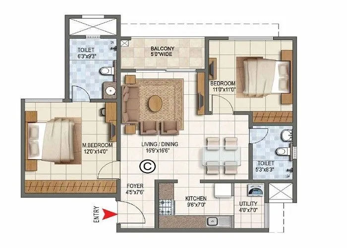 Century Bliss 3 BHK Floor Plan