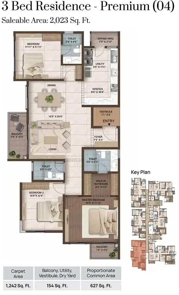 CKPC Heart of Harmony 3 BHK 2023 Sq Ft Floor Plan