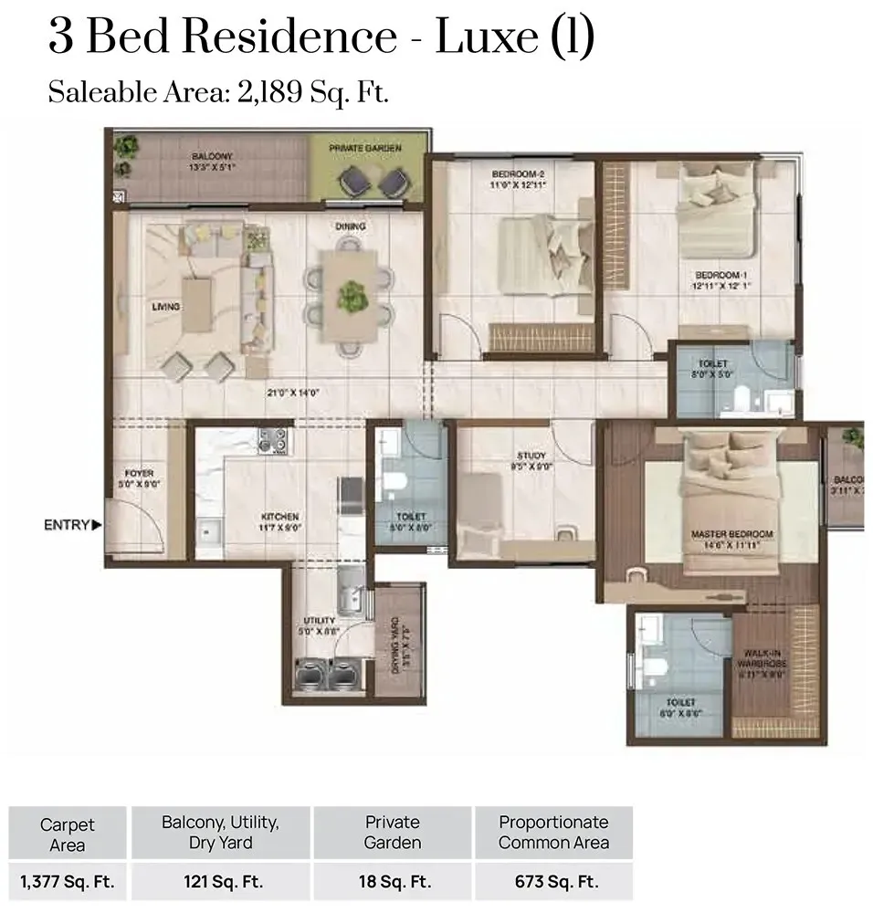CKPC Heart of Harmony 3 BHK 2189 Sq Ft Floor Plan