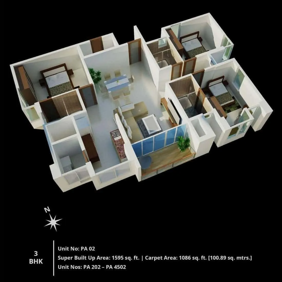 CNTC Presidential Tower 3 BHK 1595 Sq Ft Block A Floor Plan