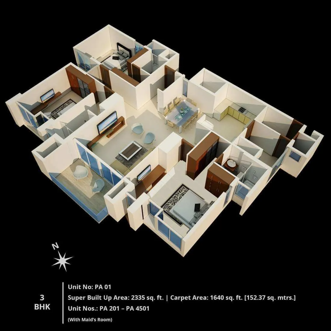 CNTC Presidential Tower 3 BHK 2335 Sq Ft Block A Floor Plan