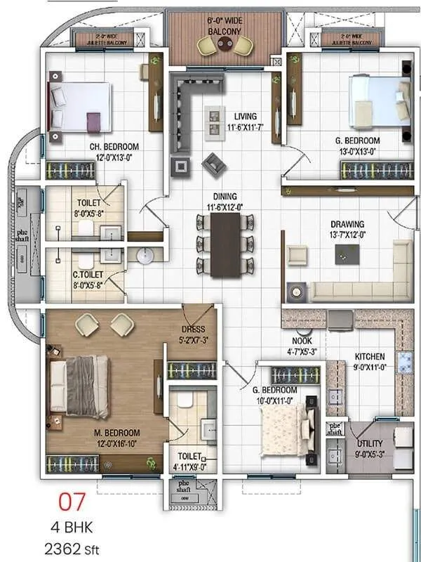 DSR Evoq 4 BHK Unit 07 2362 Sq Ft Floor Plan