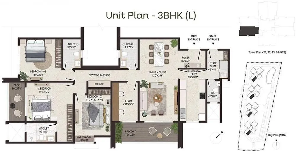 Embassy Sky Terraces 3 BHK L Floor Plan