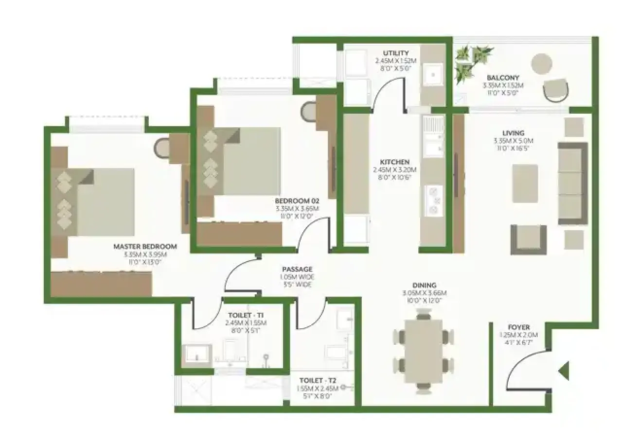 Godrej Woods Floor Plan 2 BHK