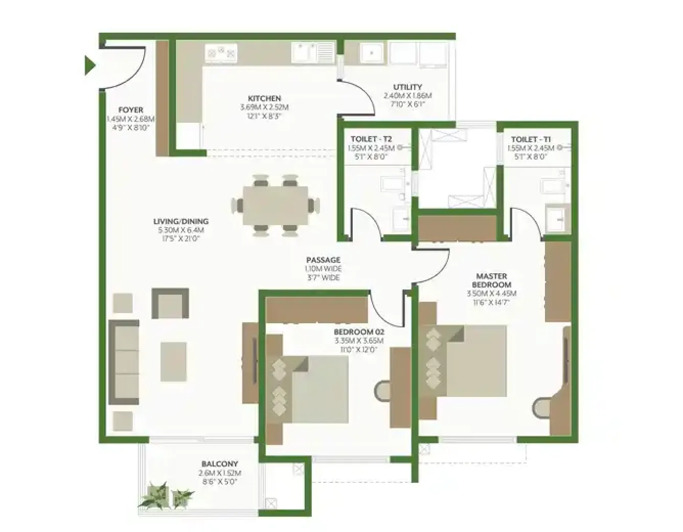 Godrej Woods Floor Plan 2 BHK L