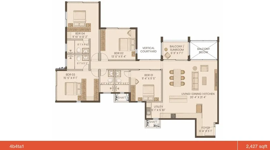 Graviti Hanging Gardens Floor Plan 4 BHK Type A1 2427 Sqft