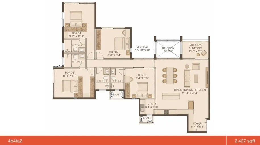 Graviti Hanging Gardens Floor Plan 4 BHK Type A2 2427 Sqft