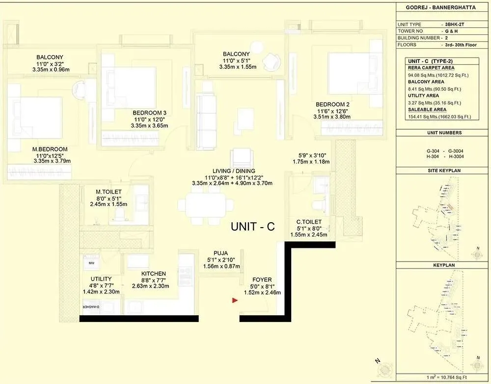 Godrej Vanantara Floor Plan 3 BHK Unit C 1662 Sqft