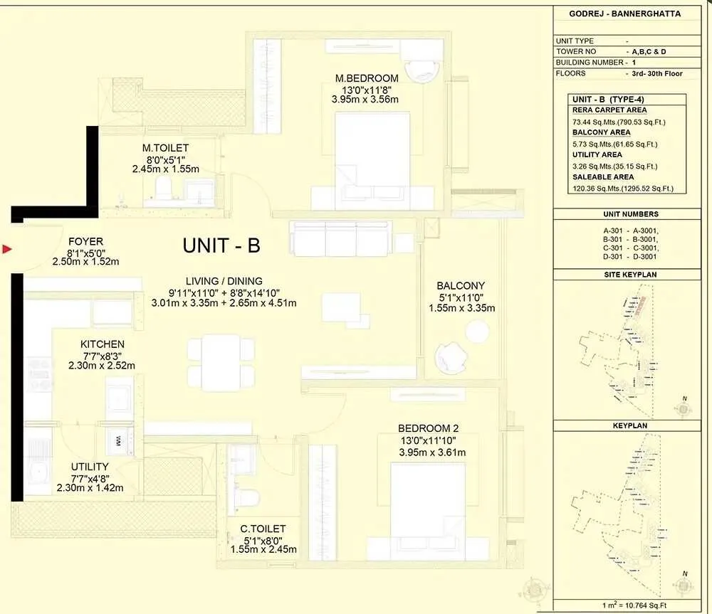 Godrej Vanantara Floor Plan 2 BHK Unit B 1295 Sqft