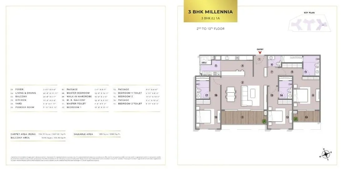 L&T Elara Celestia Floor Plan 3 BHK 2202 Sqft