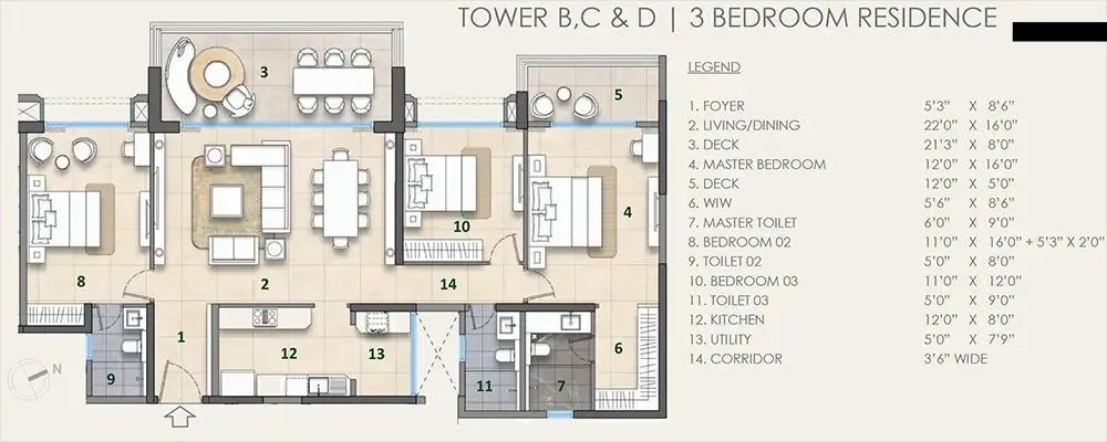 Lodha Beaumont Estate Fiorana Floor Plan 3 BHK 2385 Sqft