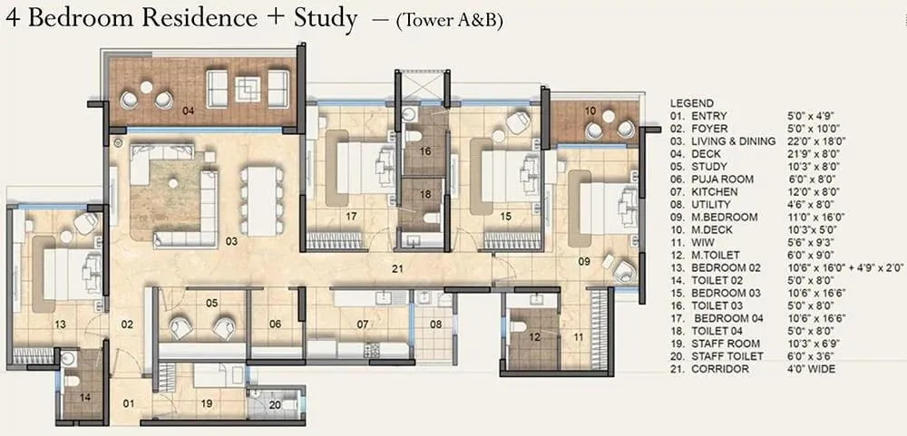 Lodha Haven Floor Plan 4 BHK plus Study