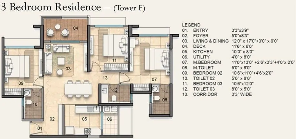 Lodha Haven Floor Plan 3 BHK Tower F