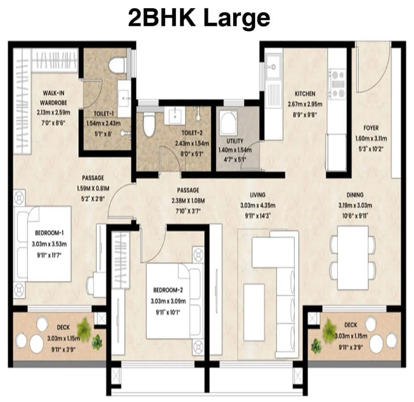 Mahindra Blossom Floor Plan 2 BHK Large