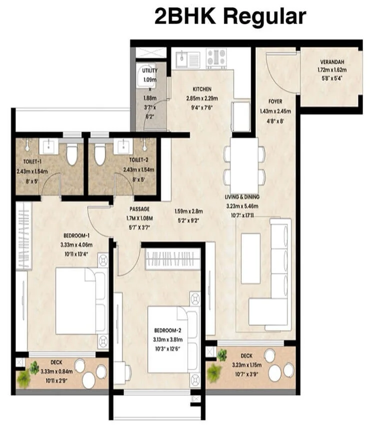 Mahindra Blossom Floor Plan 2 BHK Regular