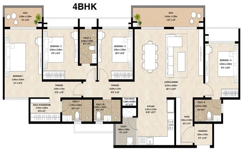 Mahindra Blossom Floor Plan 4 BHK