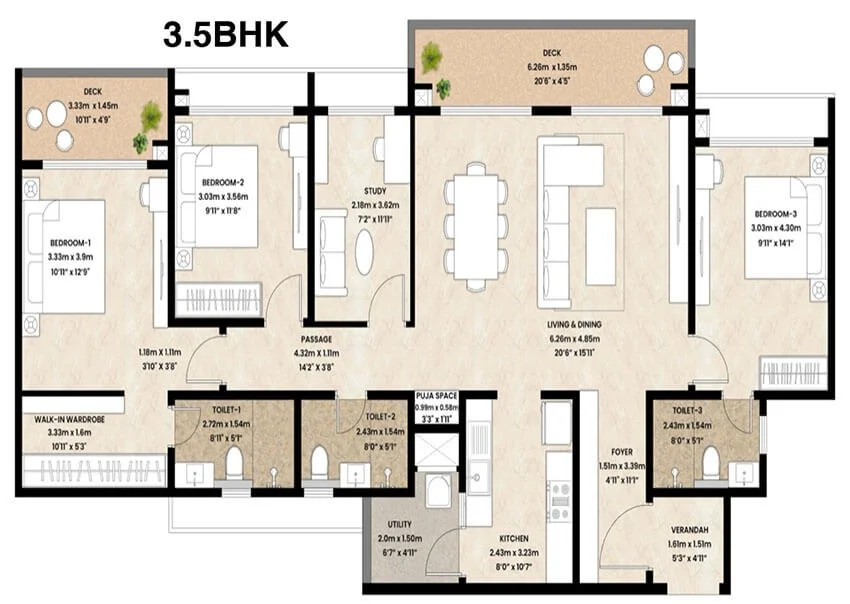 Mahindra Blossom Floor Plan 3.5 BHK