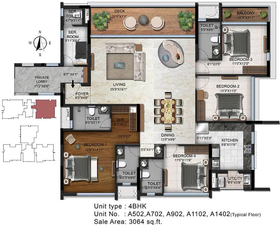 Radiance Platinum Floor Plan 4 BHK 3064 Sqft