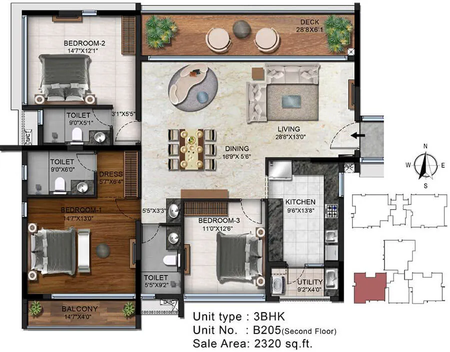 Radiance Platinum Floor Plan 3 BHK 2320 Sqft