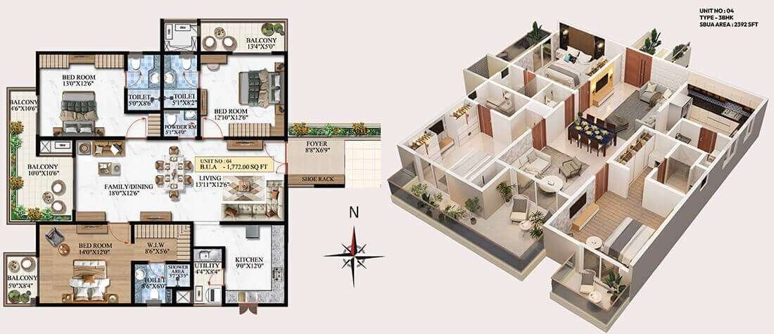 Melange ONE Floor Plan 3 BHK 2392 Sqft