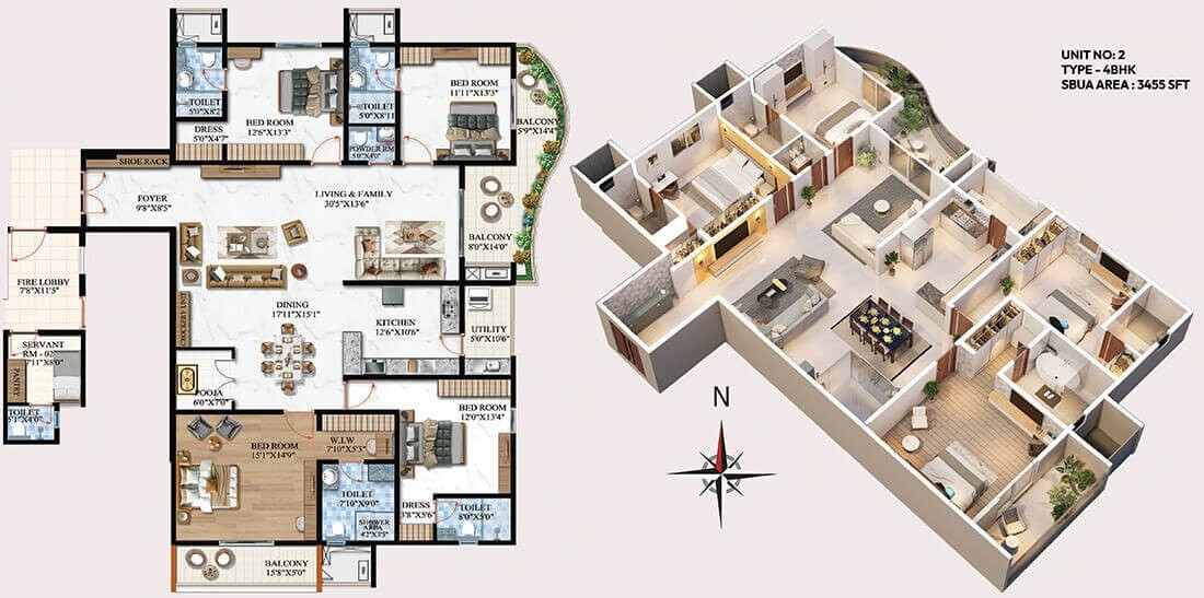 Melange ONE Floor Plan 4 BHK 3455 Sqft