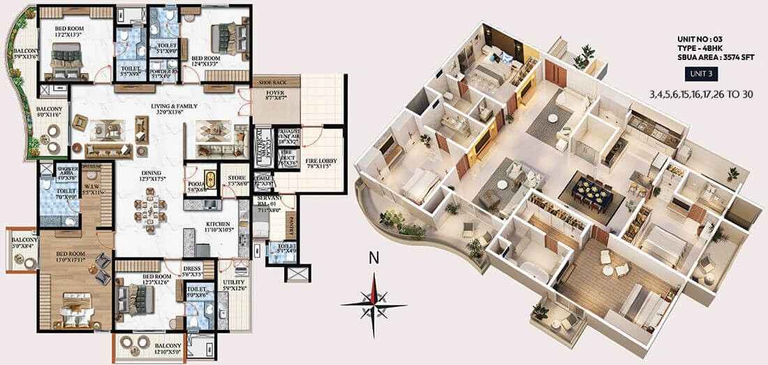 Melange ONE Floor Plan 4 BHK 3574 Sqft