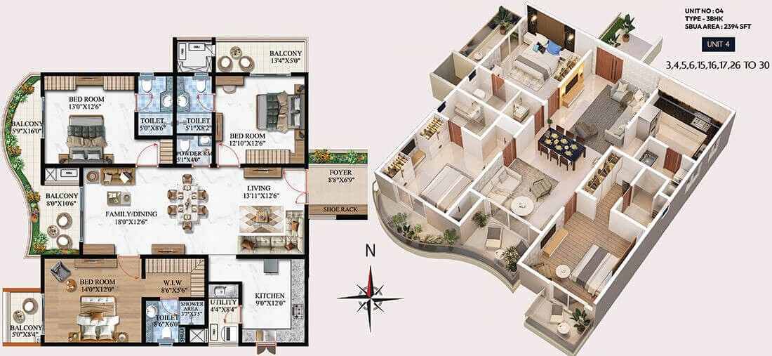 Melange ONE Floor Plan 3 BHK 2394 Sqft