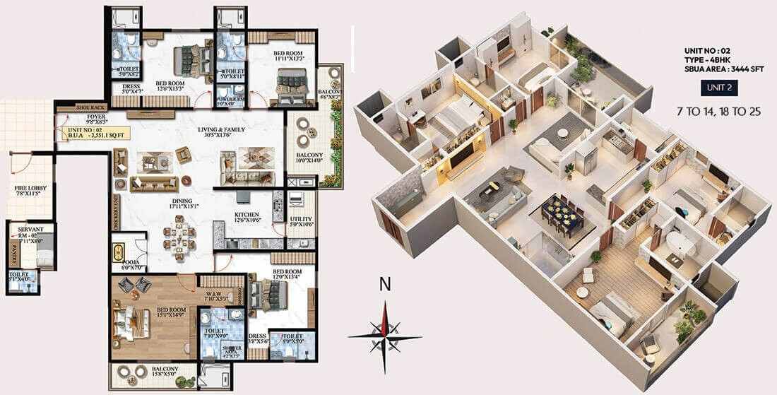 Melange ONE Floor Plan 4 BHK 3444 Sqft