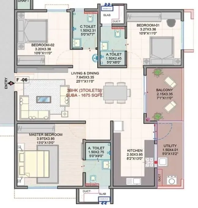 Myhna Vistara Floor Plan 3 BHK 1675 Sqft