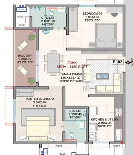 Myhna Vistara Floor Plan 2 BHK 1180 Sqft