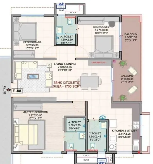 Myhna Vistara Floor Plan 3 BHK 1700 Sqft