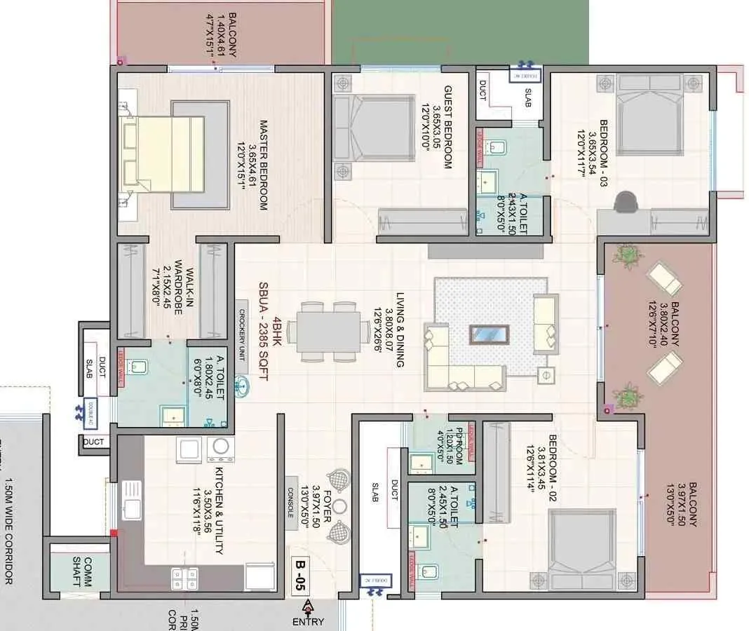 Myhna Vistara Floor Plan 4 BHK 2385 Sqft