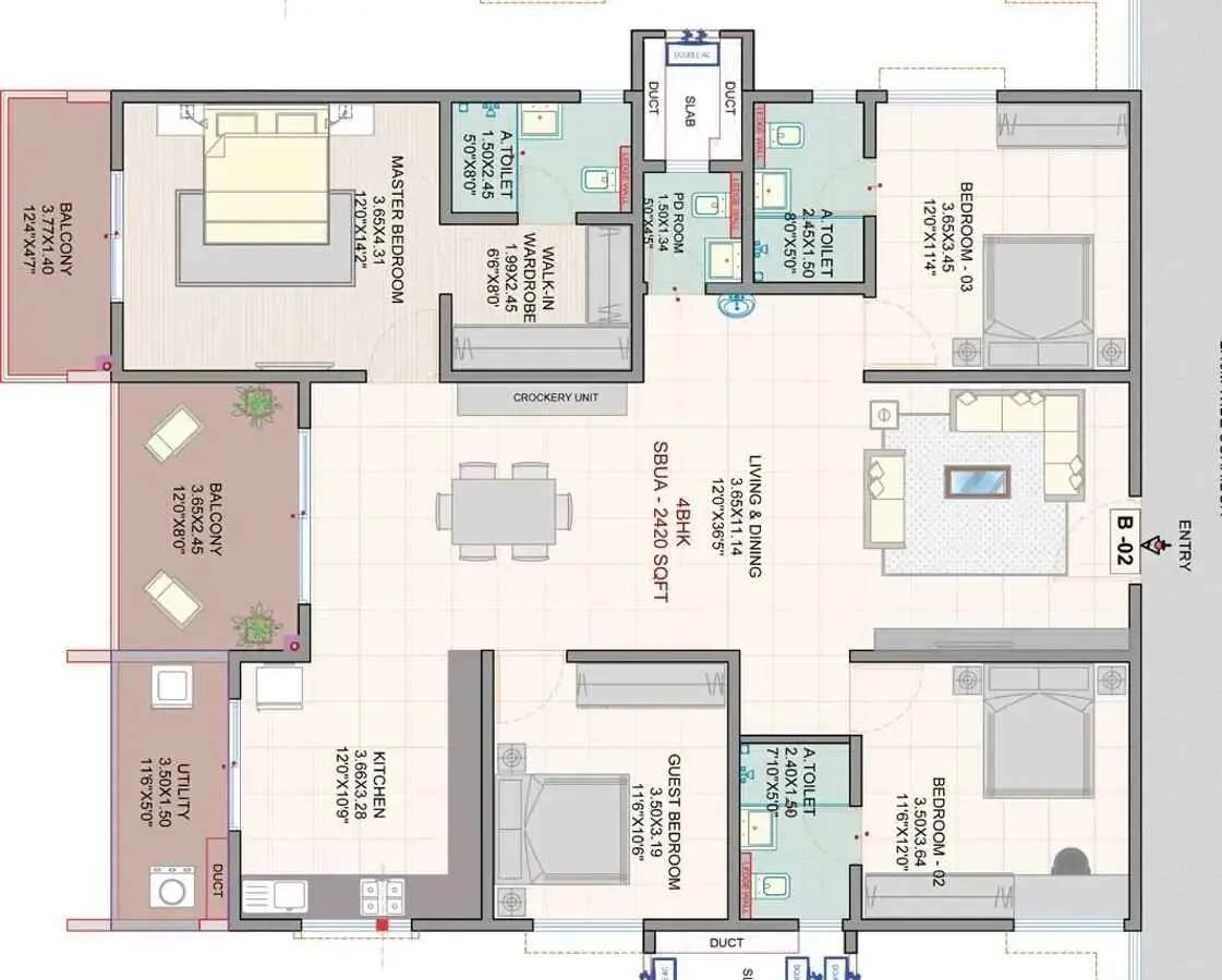 Myhna Vistara Floor Plan 4 BHK 2420 Sqft