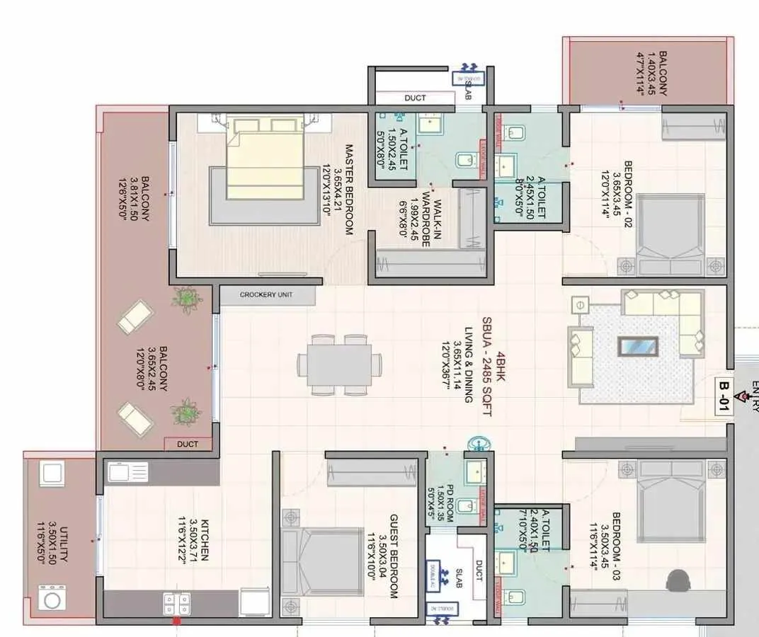 Myhna Vistara Floor Plan 4 BHK 2485 Sqft